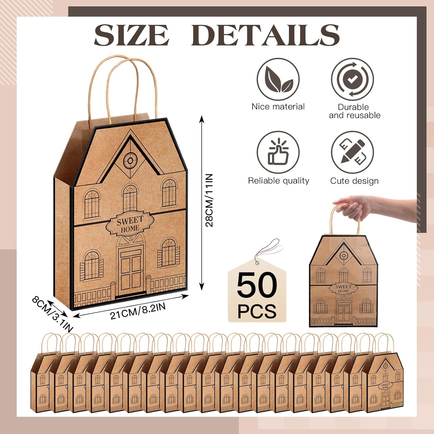 Cholemy 50 Piece House Shaped Gift Bags with Handles
