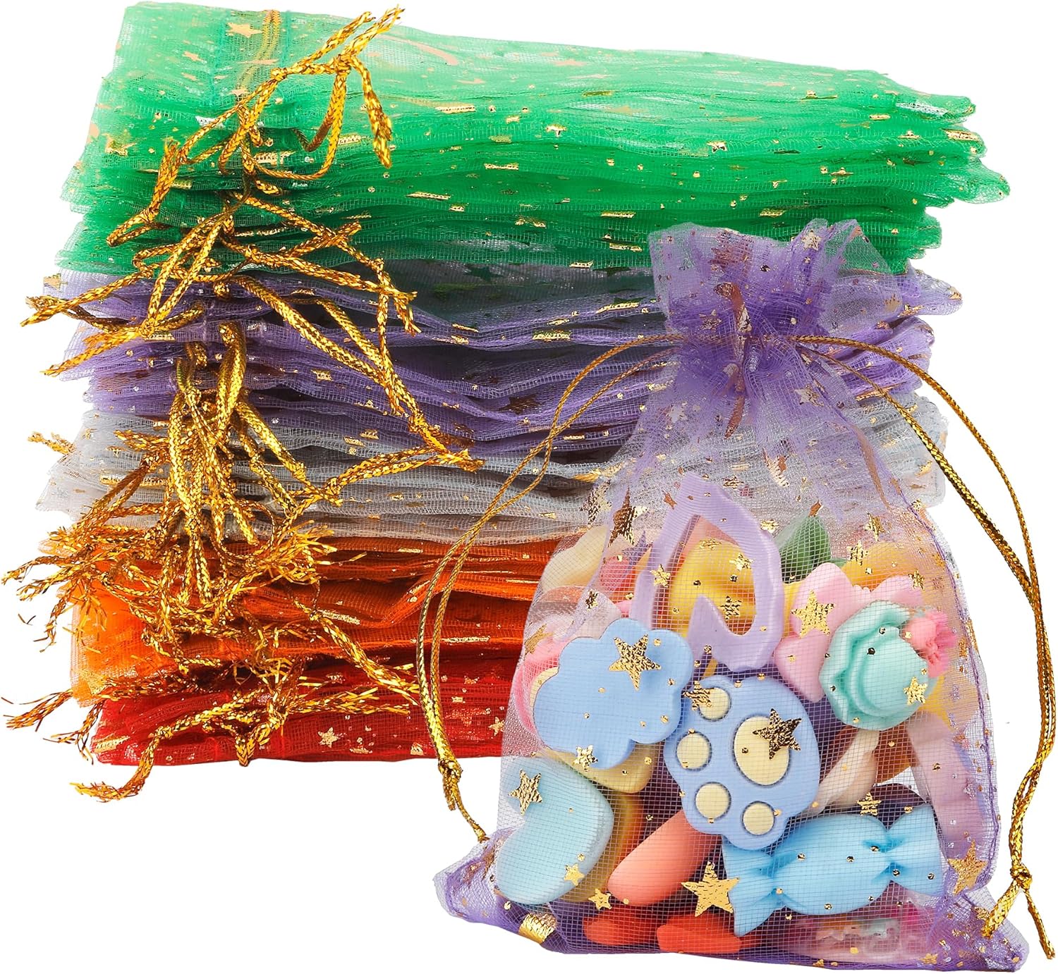 Moon Star Organza Gift Bags 4x5 100 Pcs Drawstring Mesh Pouches