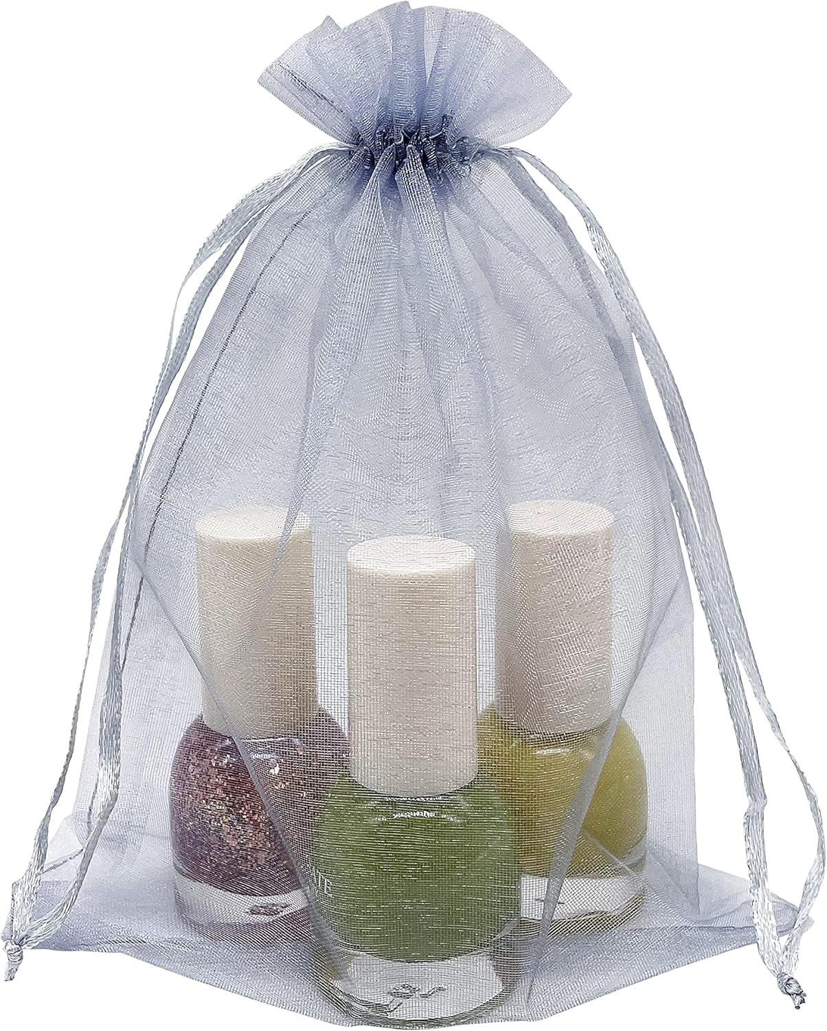 100PCS Silver Gray Organza Drawstring Gift Bags for Wedding and Baby Shower