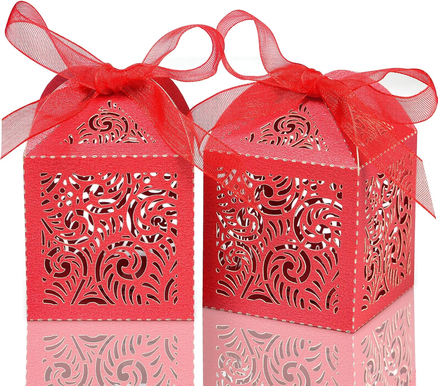 COTOPHER 100Pcs Red Laser Cut Favor Boxes for Events