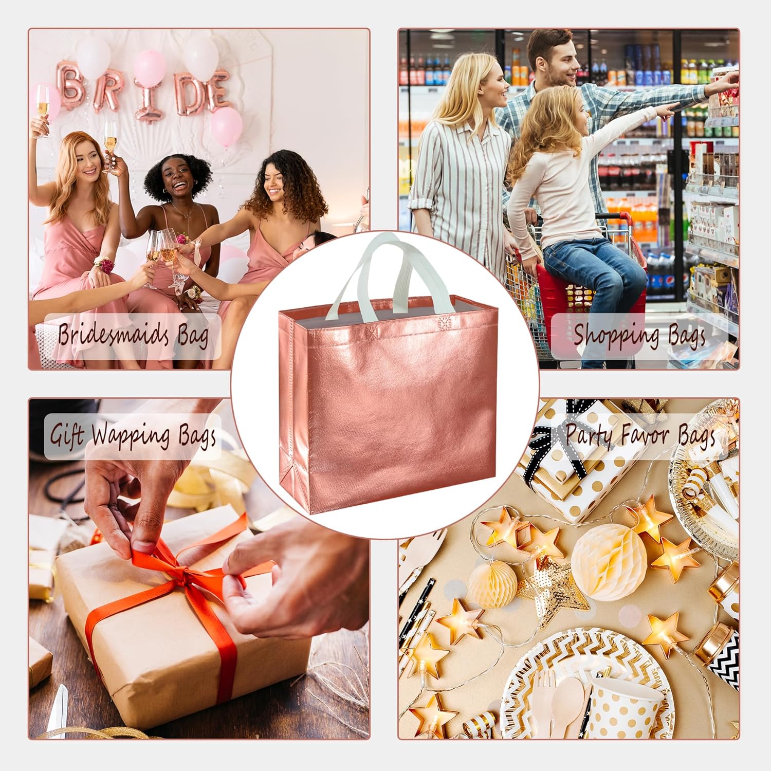 BLEWINDZ 60Pcs Reusable Gift Bags Rose Gold