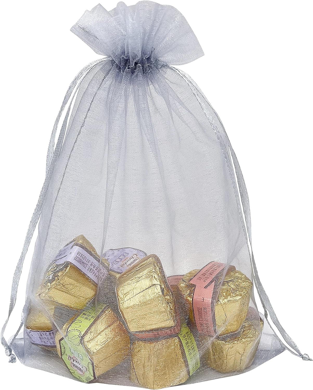 100PCS Silver Gray Organza Drawstring Gift Bags for Wedding and Baby Shower