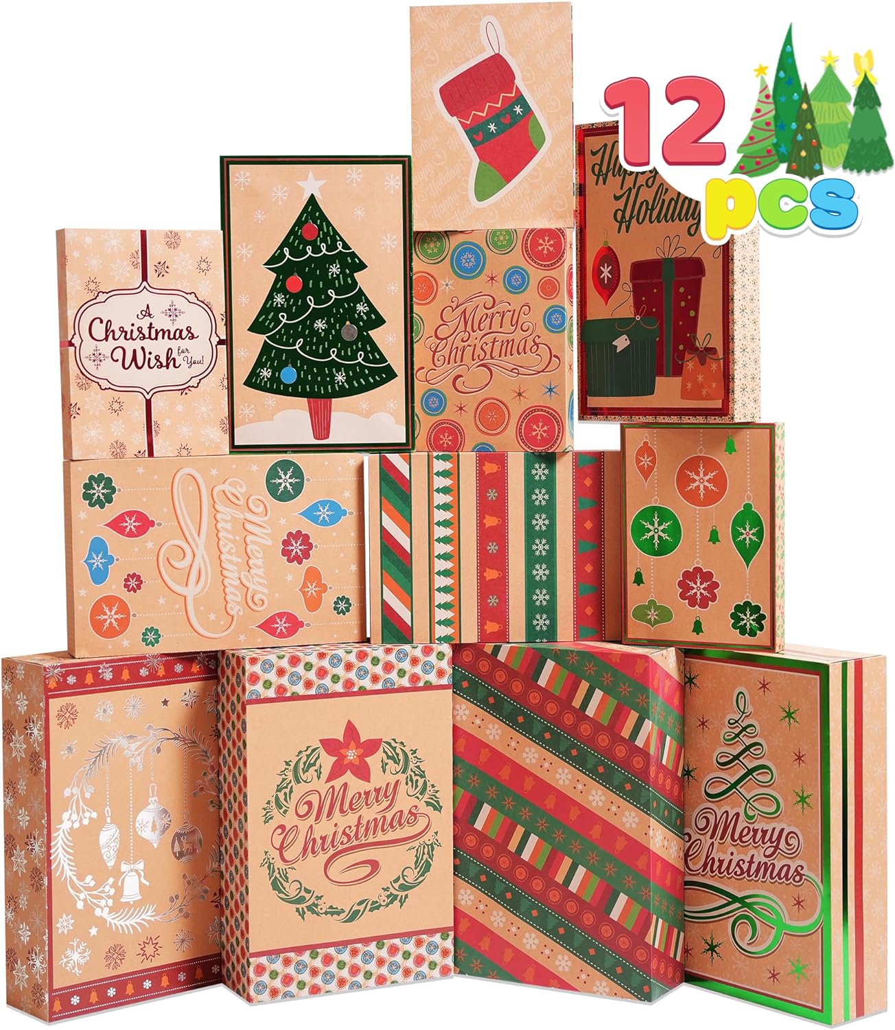 JOYIN 12Pcs Christmas Gift Boxes with Lids for Presents