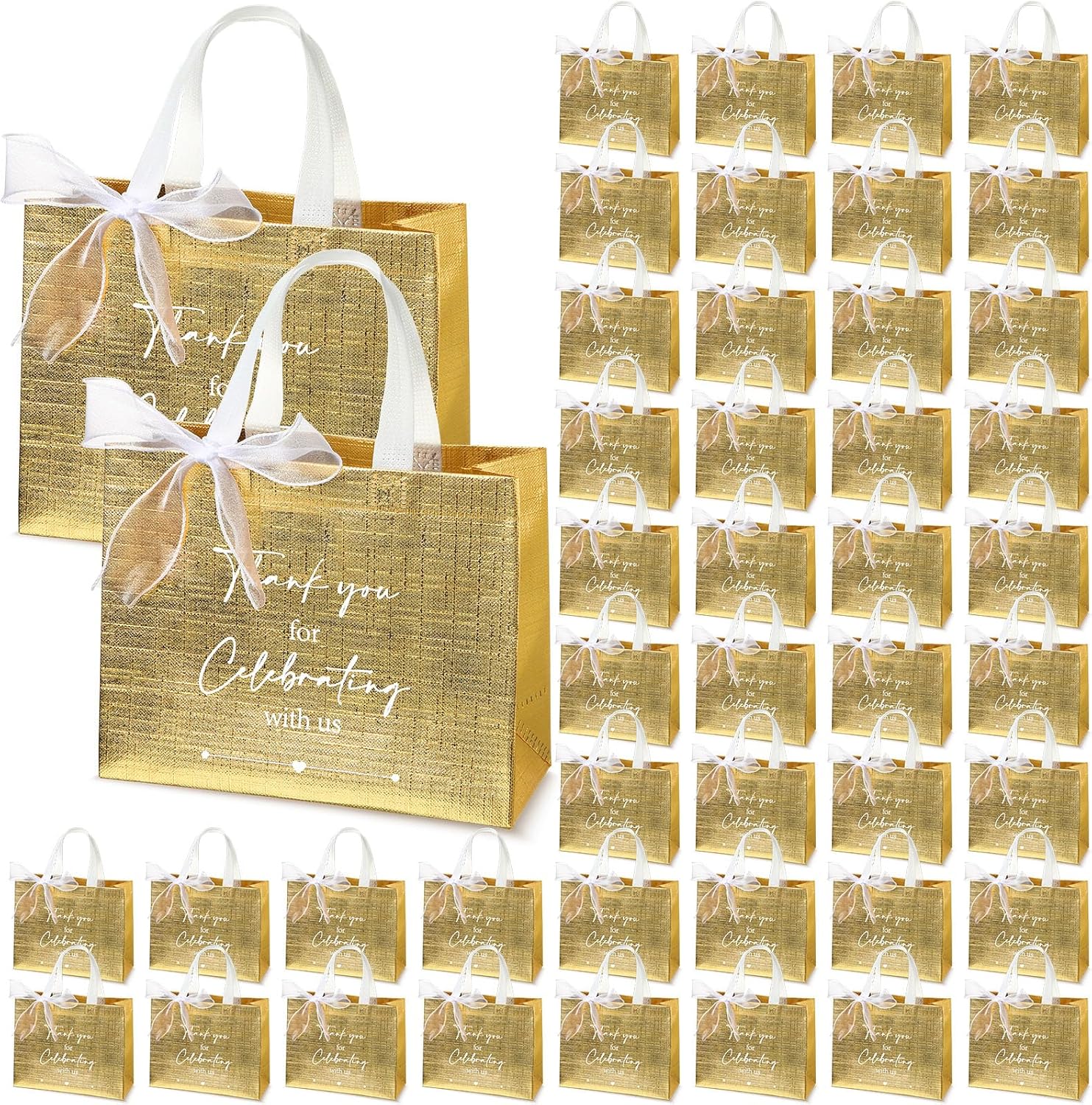 CHENGU 100 Pcs Gold Wedding Gift Bags with Handles