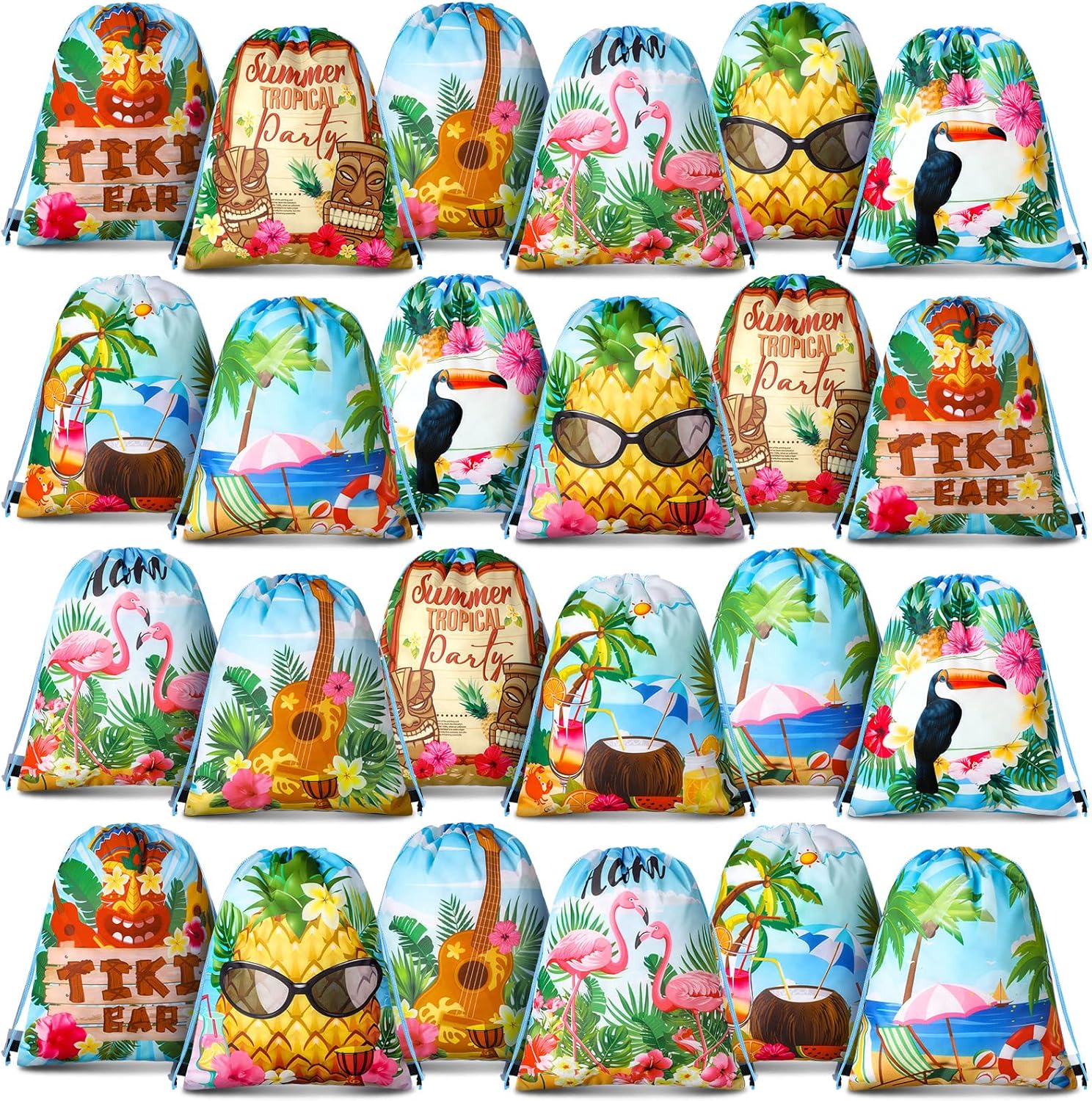 24 Pcs Hawaiian Themed Gift Bags with Drawstring