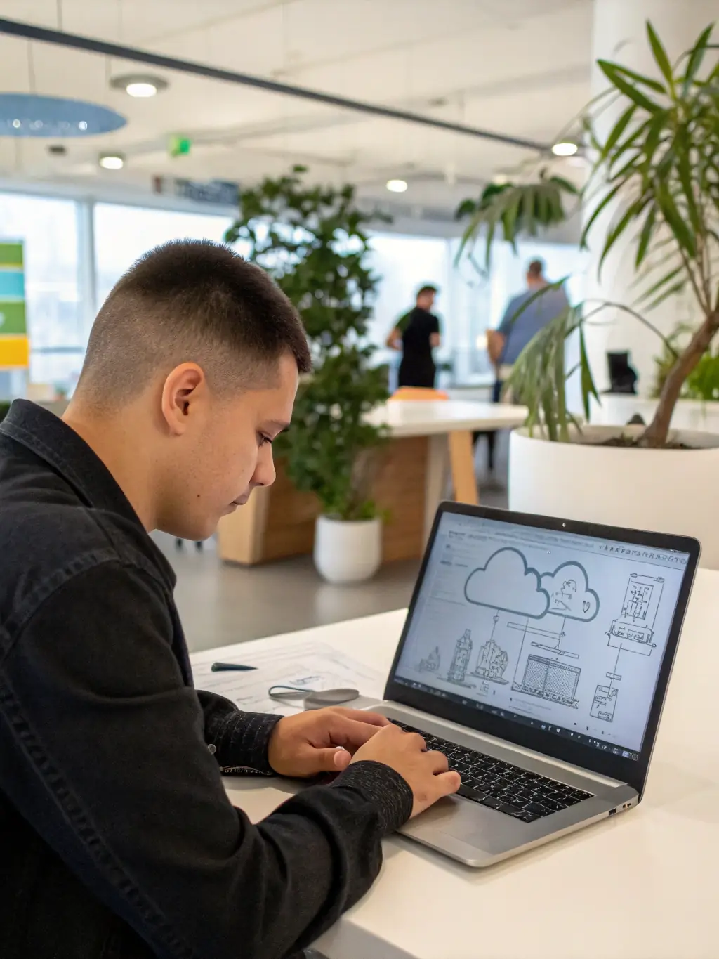 A cloud architect is designing a cloud infrastructure diagram, optimizing resource allocation and ensuring scalability and reliability for business applications and services.