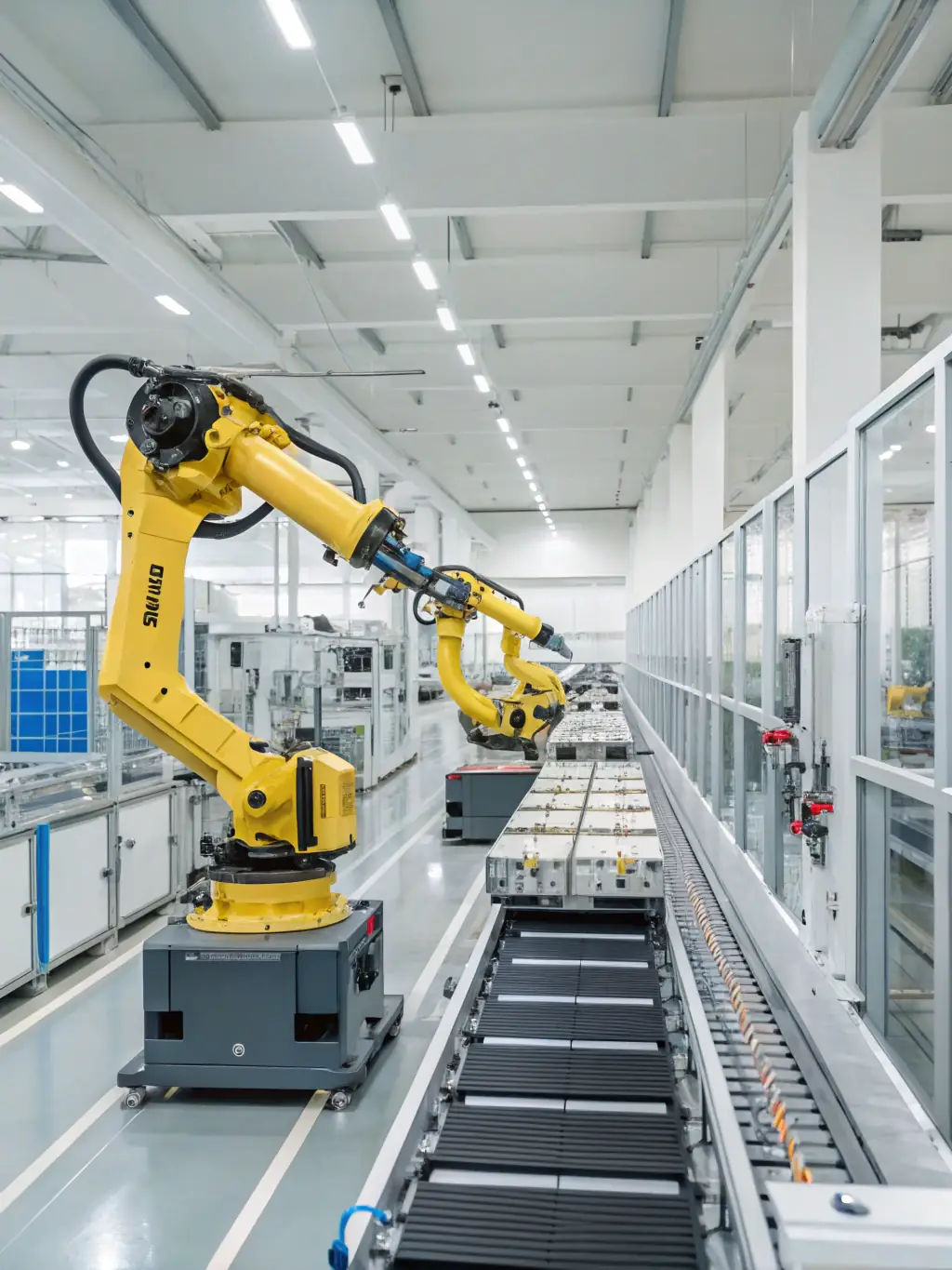 A high-tech manufacturing plant with robotic arms assembling products, representing the manufacturing industry.