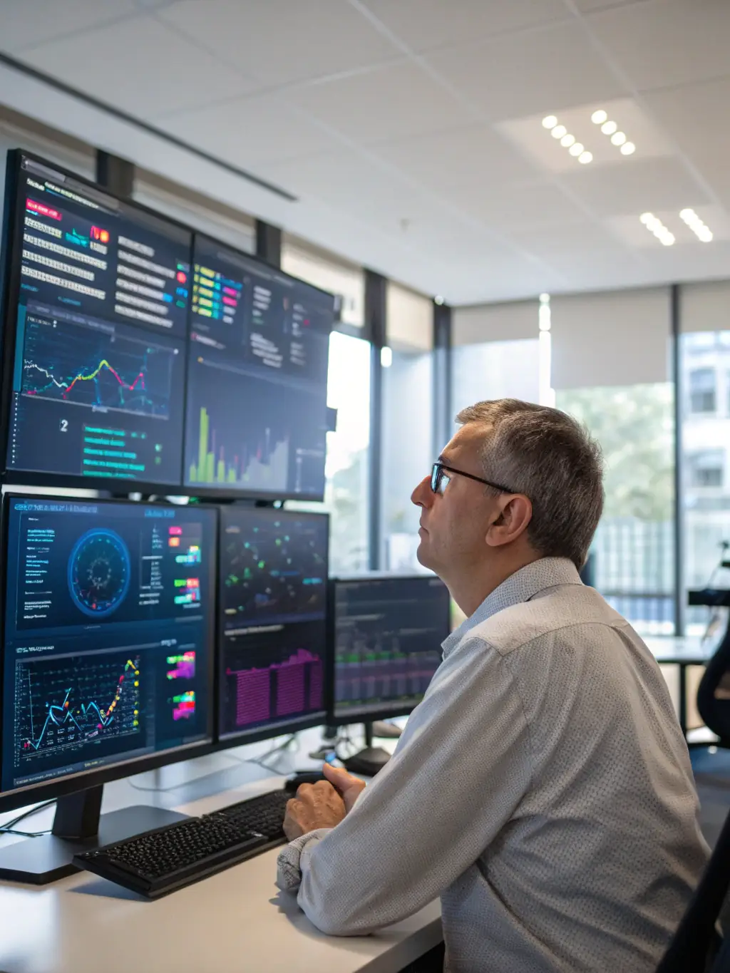 A data scientist is visualizing complex datasets on a large screen, extracting actionable insights to drive informed decision-making and improve business outcomes.